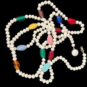 Japan Milk Glass Bead Necklace multicolor 47 Inch Long Rare Vintage Piece